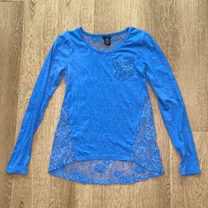 Rue21 Blue Long Sleeve Lace Flower Top